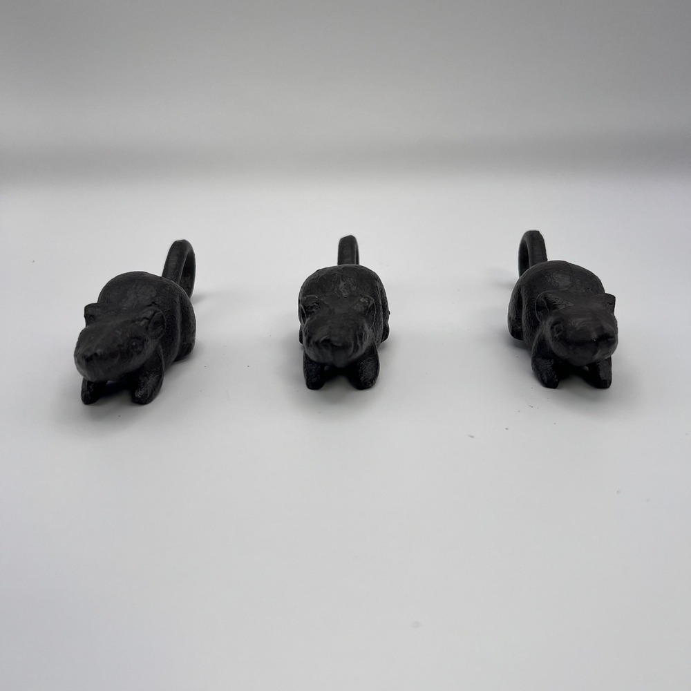 Set of 3 Cast Iron Black Mouse Tail Hook Wall Mounted Home Decor‎ Rustic